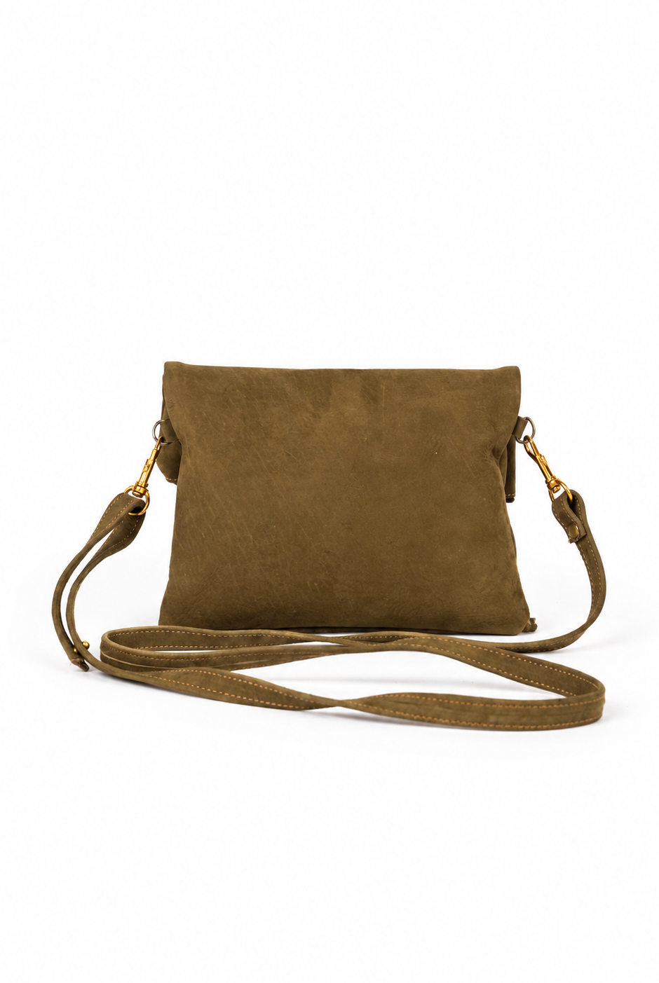 Erras leather fold-over clutch — green back with removable strap
